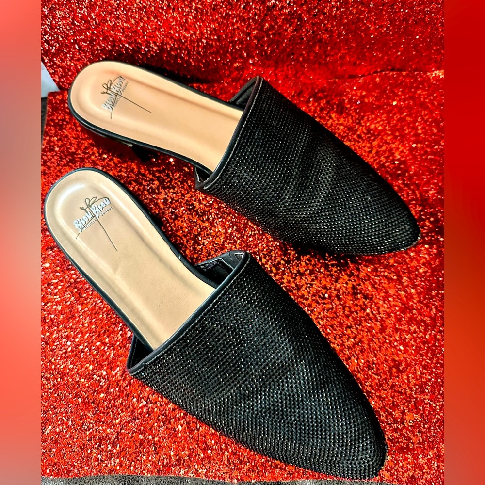 Women's Pointed Toe Mules Slip On Rhinestones Slides Dress Flats